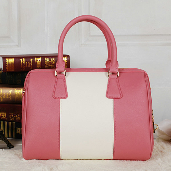 2014 Prada Saffiano Leather 32cm Two Handle Bag BL0823 pink&white for sale